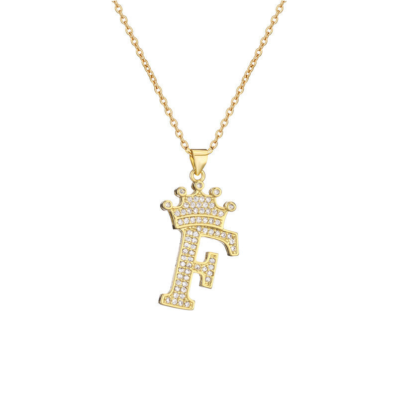 Wholesale Gold Plated Zirconia Letter Copper Necklace